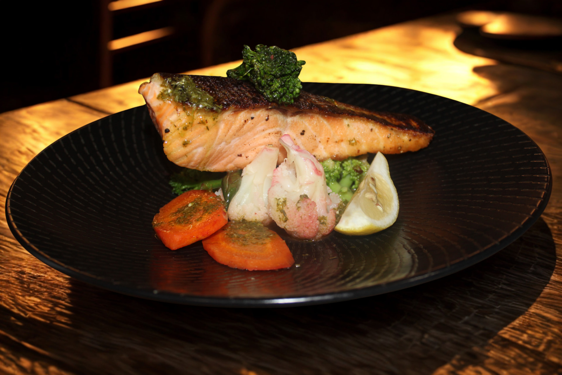 Grilled salmon with salsa verde