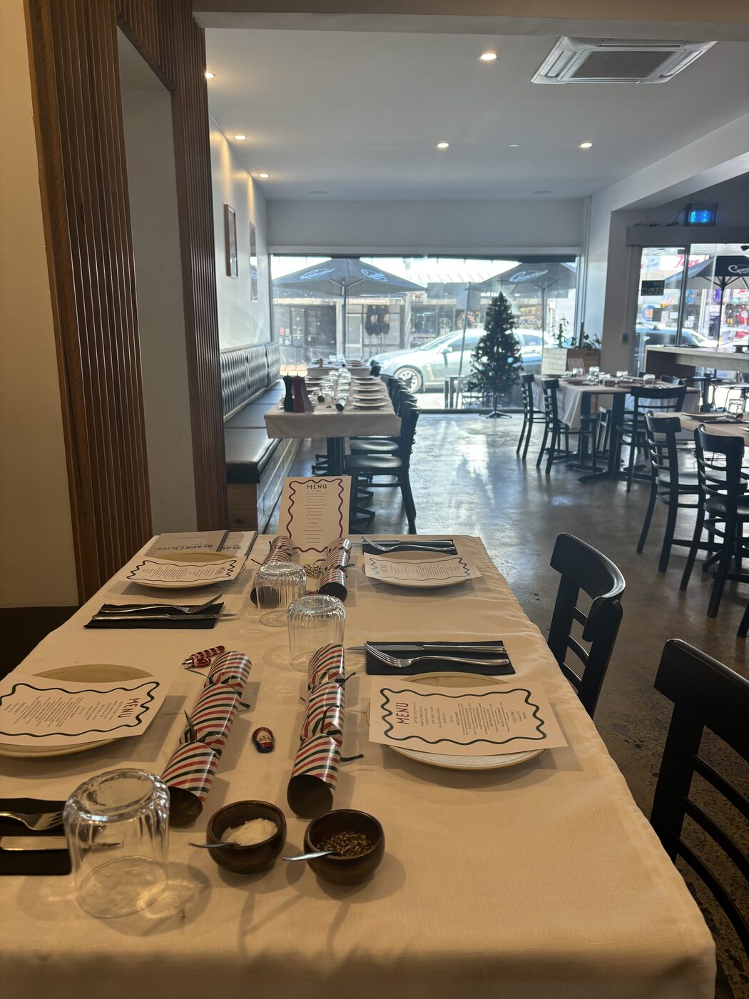 Long Christmas tables set through the dining room